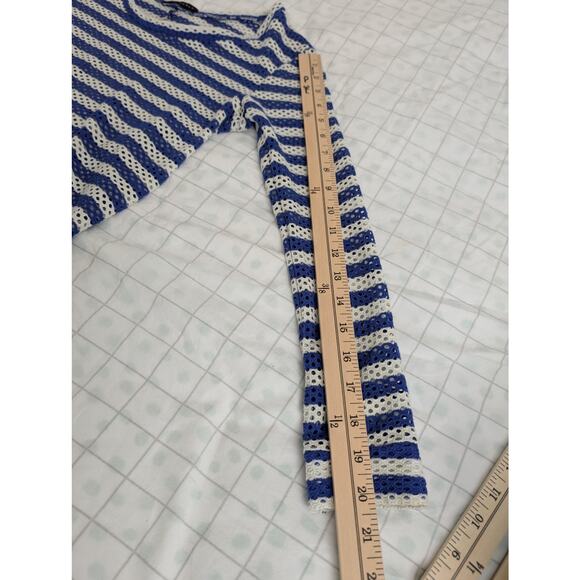 Whetherly women's blue white striped stretch open knit top size small - Picture 15 of 15